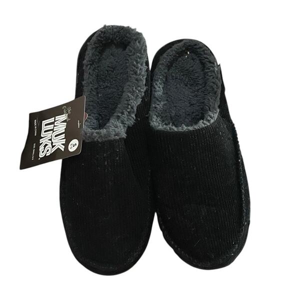 MUK LUKS Corduroy Clog Slipper Men 8 S Faux Fur Slip On Shoes Black Gray - Picture 6 of 9